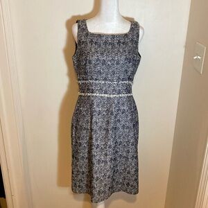 Talbots Navy and Crème Sleeveless Fitted Cotton Blend Dress 6P